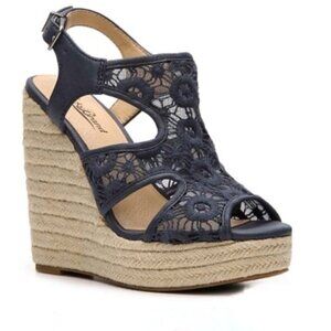 Lucky Brand Black Ranette Crochet Wedge Sandals 9